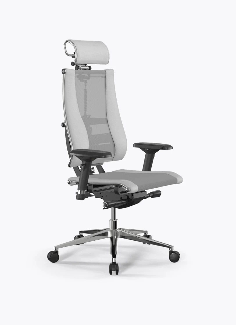 Кресло Метта Y 4D Free B2-14D/0985404 (сетка TS YM93 светло-серая/экокожа Infinity Easy Clean белая)